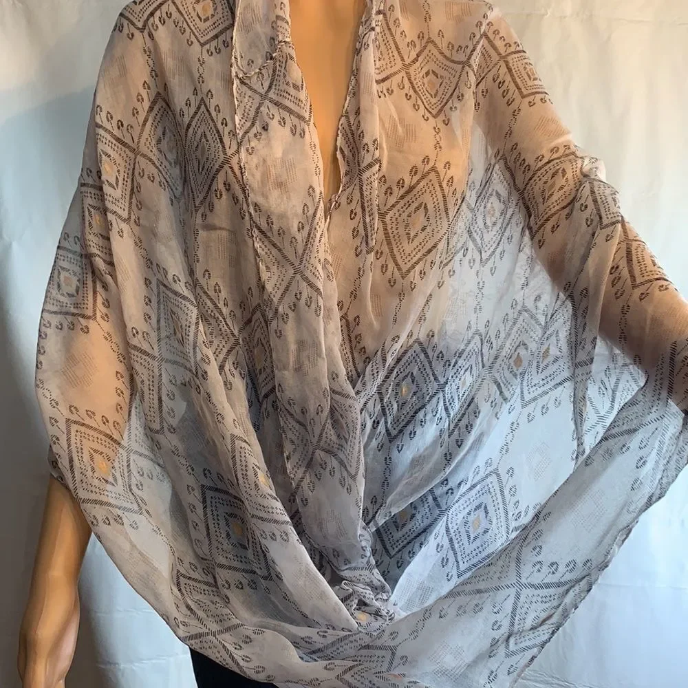 Gray Gold Stamped Eternity Scarf 100% Polyester
